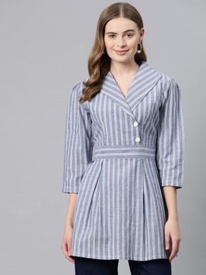 Cottinfab Casual Striped Women Blue Top