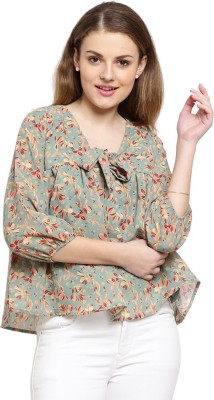 V-MART Casual Printed Women Light Green Top