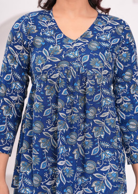 RAJDHANI CREATION Casual Floral Print Women Blue Top