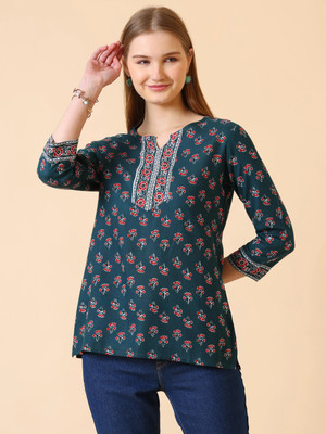 SANGOURI Casual Printed Women Green Top
