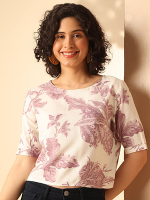 ANOUK Casual Floral Print Women White, Purple Top