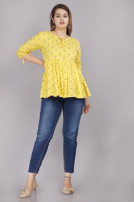Highlight fashion export Casual Floral Print Women Yellow Top