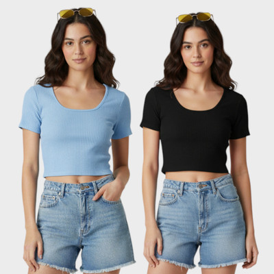 WEARUX Formal Self Design Women Blue, Black Top