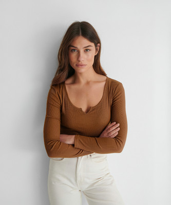 Redamancii Casual Solid Women Brown Top