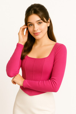 SUGARCANNE Casual Solid Women Pink Top