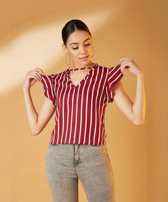 Chimpaaanzee Casual Cap Sleeve Striped Women Multicolor Top