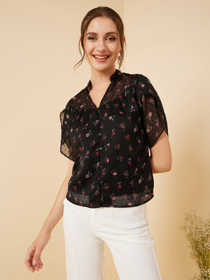 RARE Casual Printed Women Black Top