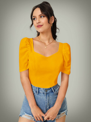 Kashonaa Casual Solid Women Yellow Top
