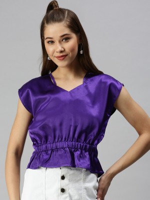 Showoff Casual Printed Women Purple Top