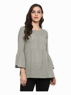 Vasumati Textiles Casual Solid Women Grey Top