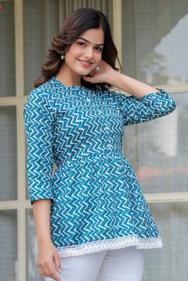 ZQZ Casual Printed Women Blue Top