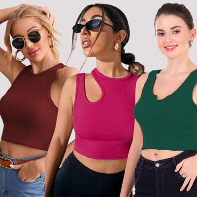 KIK33 Casual Solid Women Multicolor Top