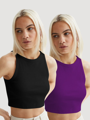 METRONAUT Casual Solid Women Black, Purple Top