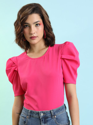 Tokyo Talkies Casual Solid Women Pink Top