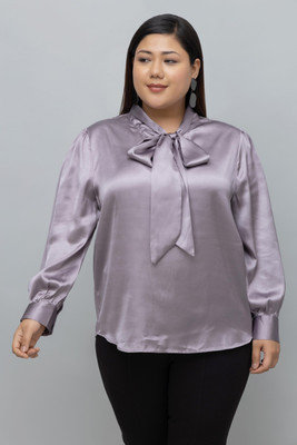 PURYS Casual Solid Women Purple Top