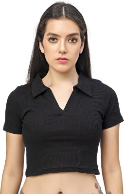 Tickled Pink Casual Solid Women Black Top