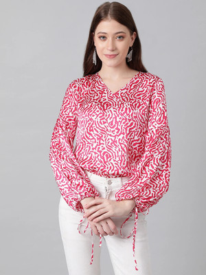 OOTD by Kotty Casual Printed Women Pink, White Top