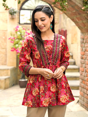 Leriya Fashion Women Abstract, Printed Straight Kurta(Red)