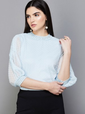 CODE by Lifestyle Casual Self Design Women Light Blue Top