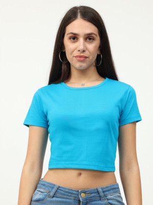 Fleximaa Casual Solid Women Blue Top