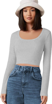 THE BLAZZE Casual Solid Women Grey Top