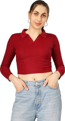 Clothza Casual Solid Women Maroon Top