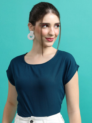 Tokyo Talkies Casual Solid Women Blue Top