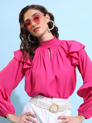 Tokyo Talkies Casual Solid Women Pink Top