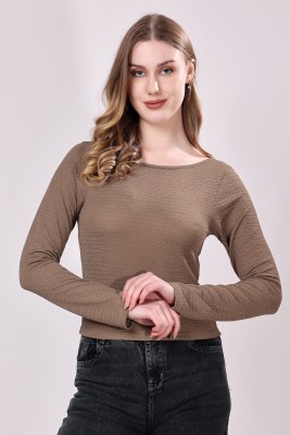 London Hills Casual Solid Women Brown Top