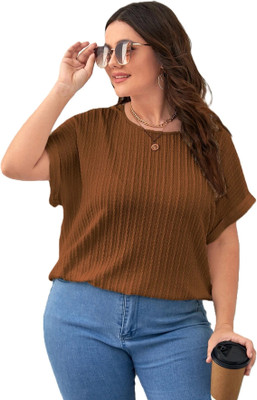 Zilcon Casual Self Design Women Brown Top