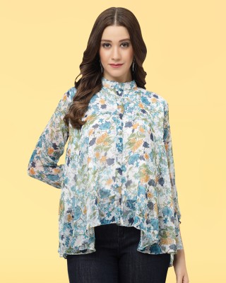 HASMI TRENDZ Casual Printed Women Blue Top