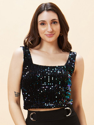 Globus Casual Embellished Women Black Top