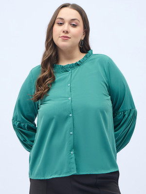 DressBerry Curve Casual Solid Women Green Top