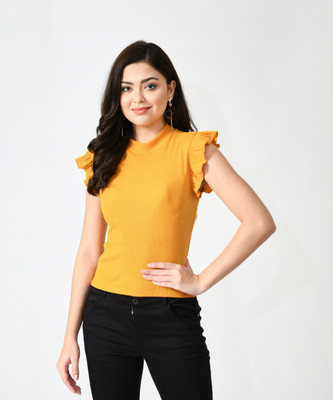 GLADLY Casual Solid Women Yellow Top