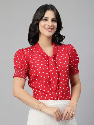 Style Quotient Formal Polka Print Women Red Top