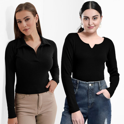 Maheshvi Casual Solid Women Black Top