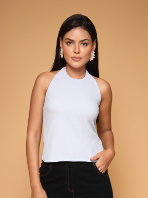 KATLINE Casual Solid Women White Top