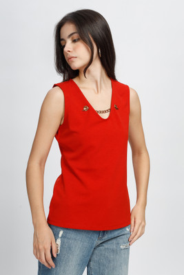 Silisoul Casual Solid Women Red Top