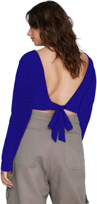 THE BLAZZE Casual Solid Women Dark Blue Top