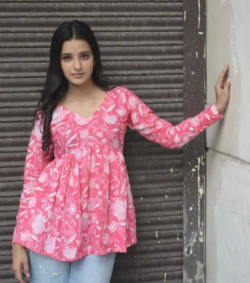 ARZOO Casual Floral Print Women Pink Top