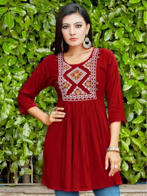 NeeModa Casual Embroidered Women Maroon Top