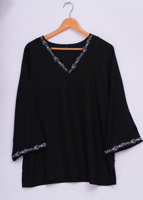 WEWOMA Casual Embroidered Women Black Top
