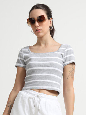 METRONAUT Casual Striped Women Grey, White Top