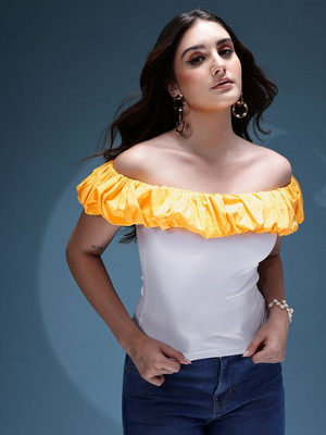 bebe Casual Solid Women White Top