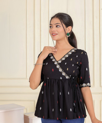 SHREE SHYAM FASHION Party Printed Women Black Top