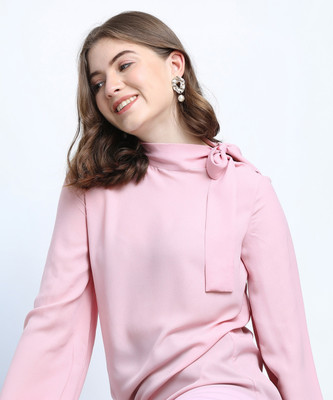 Tokyo Talkies Casual Solid Women Pink Top