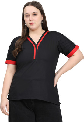 MASSIDESIGN Casual Solid Women Black Top