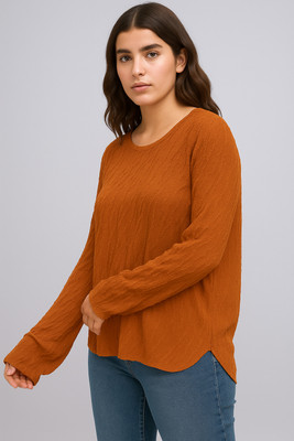 Trendee Casual Self Design Women Orange Top