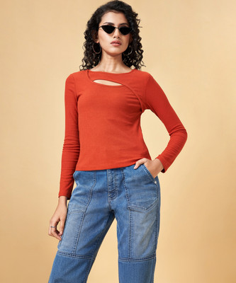 SF Jeans by Pantaloons Casual Solid Women Orange Top