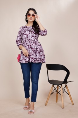 PRAVISHRI TRENDS Formal Floral Print Women Purple Top